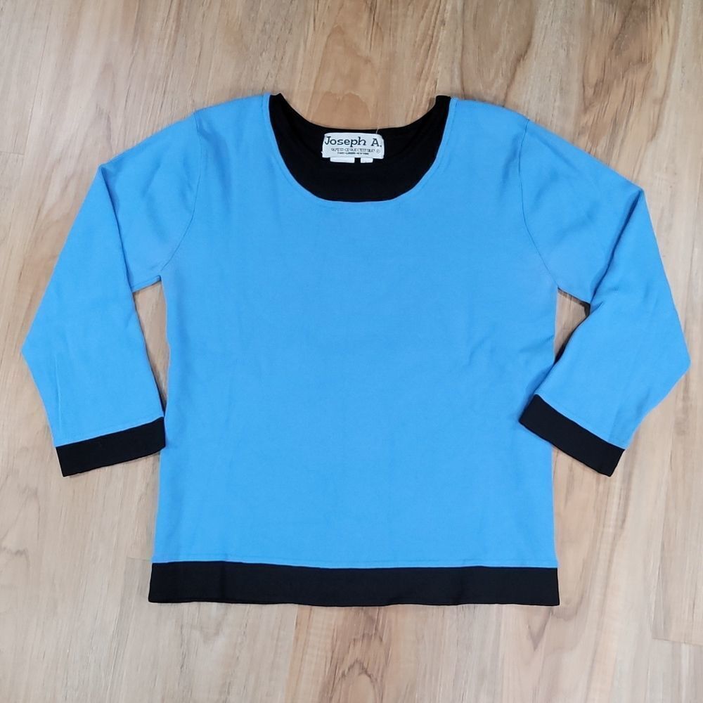 🔺️Joseph A. Blue & Black Colorblock Stretchy 3/4 Sleeve Top Large